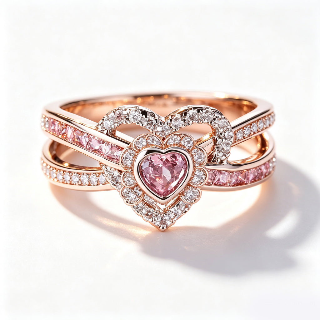 Celestial Rose Heart Crossover Ring