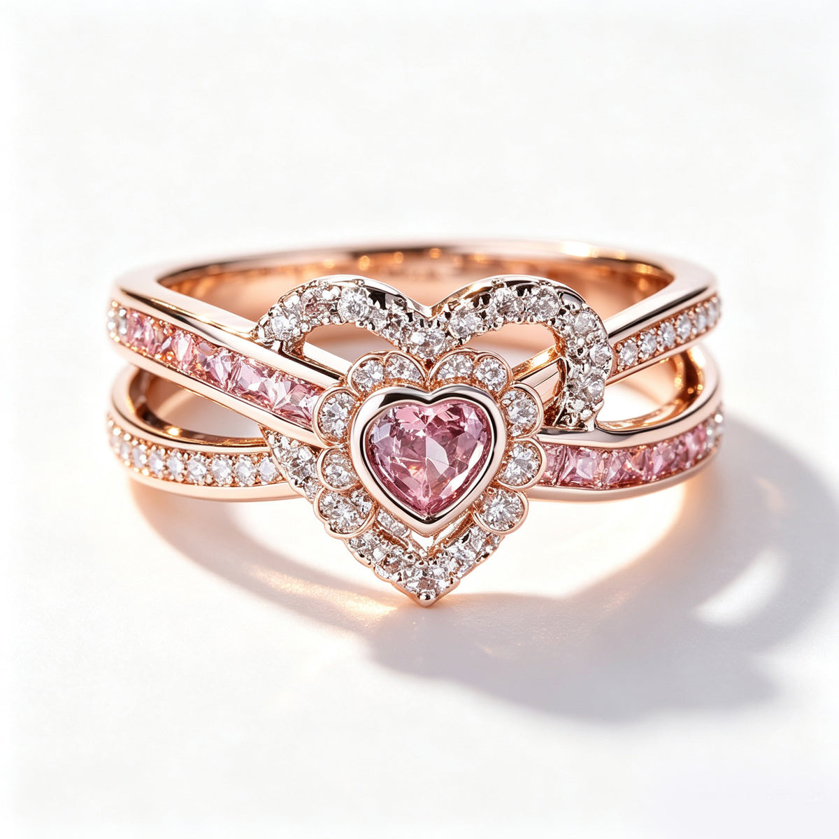 Celestial Rose Heart Crossover Ring
