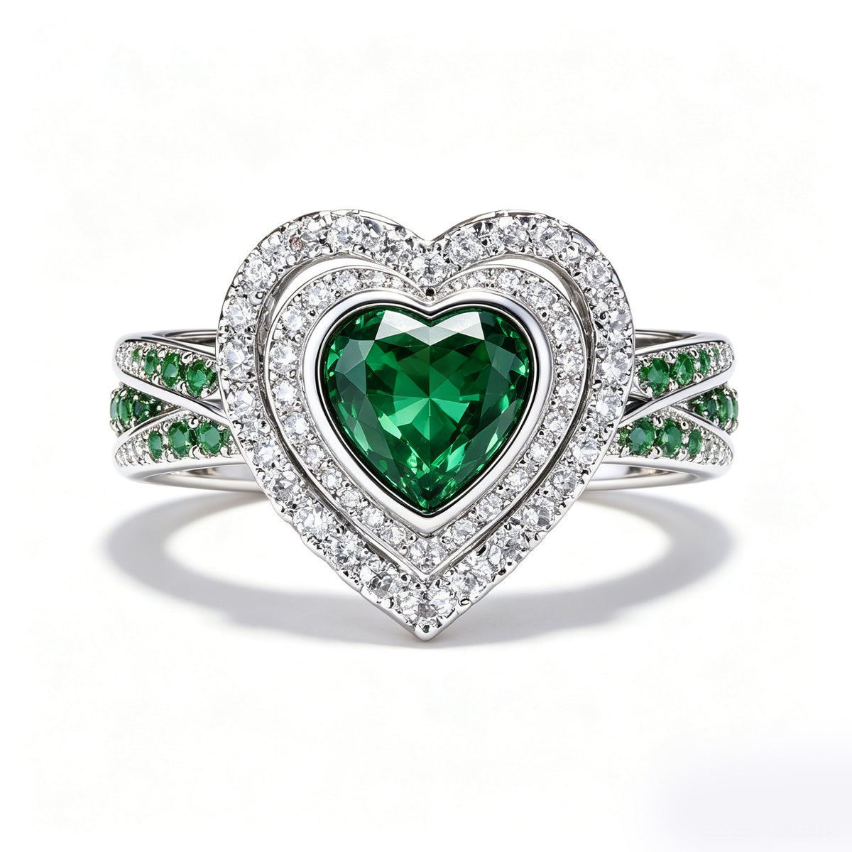 Celestial Heart Emerald Double Halo Ring