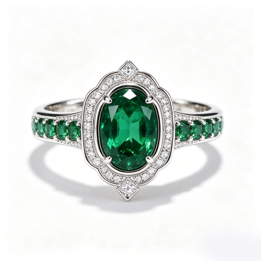 Celestial Emerald Vintage Halo Ring