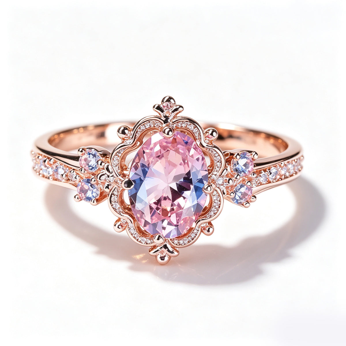 Celestial Blush Pink Vintage Filigree Ring