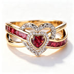 Celestial Ruby Heart Crossover Ring