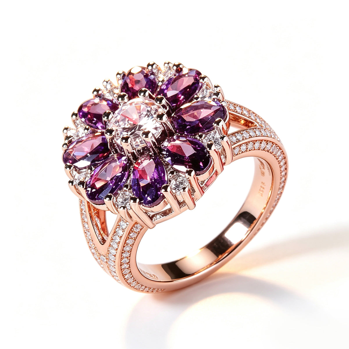 Celestial Amethyst Blossom Statement Ring
