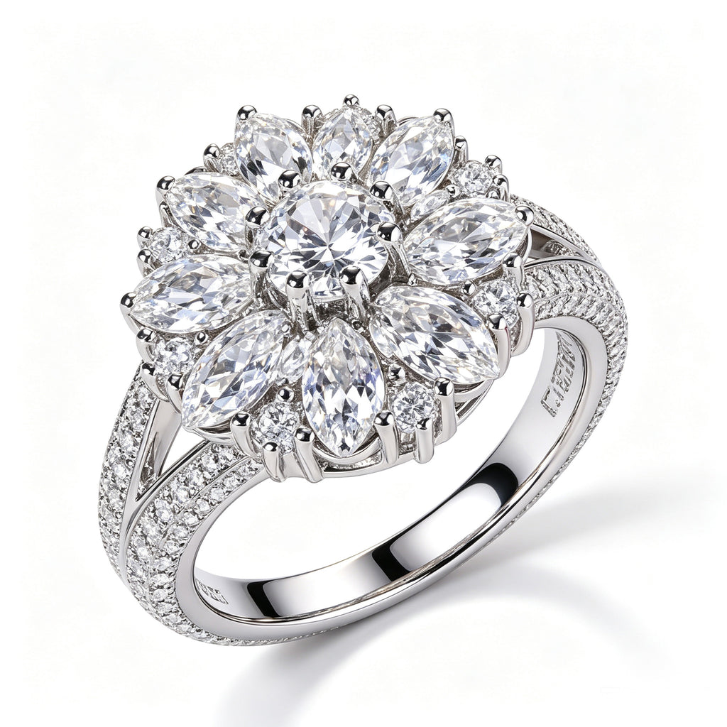 Celestial Diamond Sunburst Cluster Ring