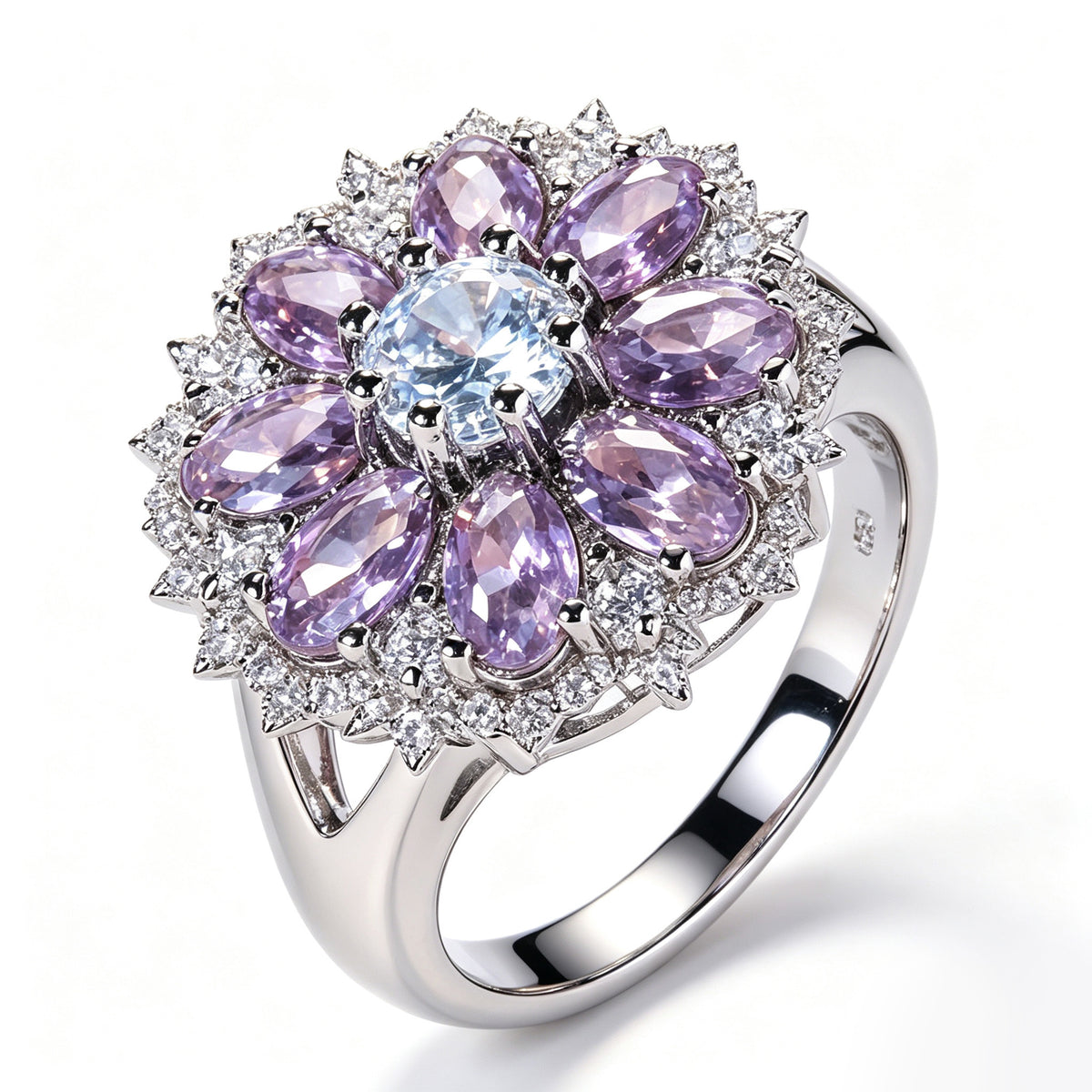 Celestial Lavender Petal Double Halo Ring