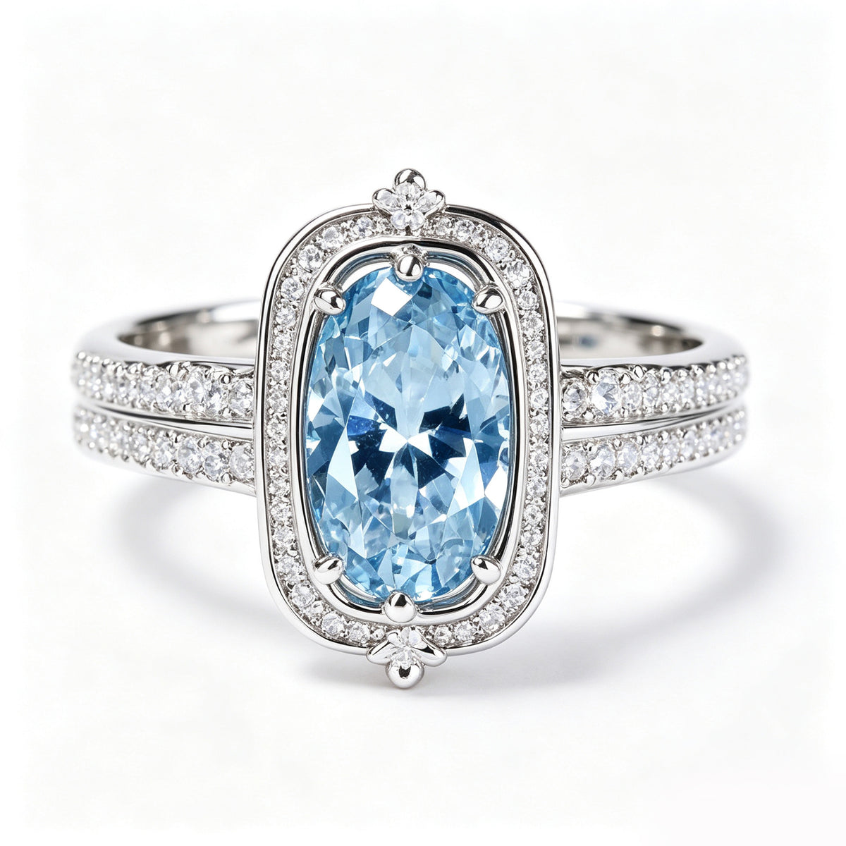 Celestial Aquamarine Vintage Oval Halo Ring