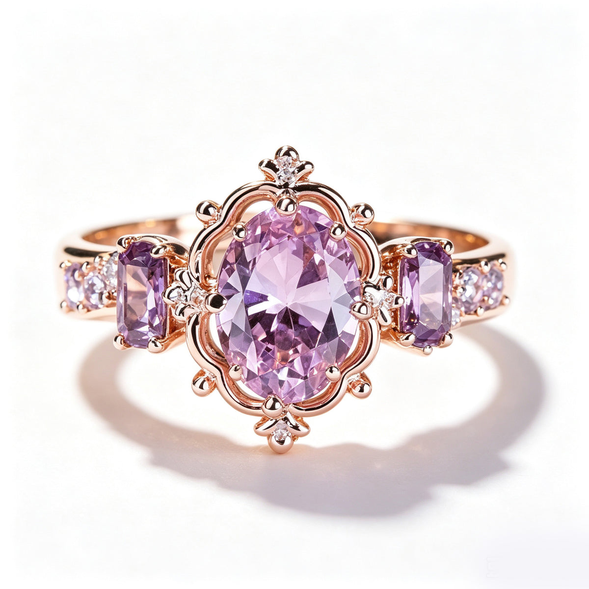 Celestial Rose Amethyst Three-Stone Ring