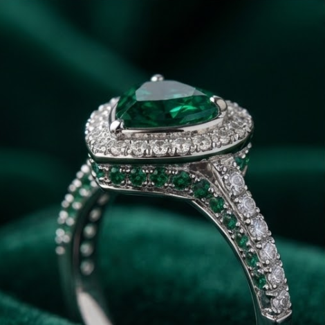 Celestial Heart Emerald Double Halo Ring