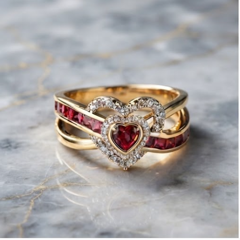 Celestial Ruby Heart Crossover Ring