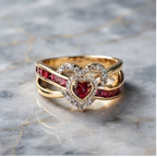 Celestial Ruby Heart Crossover Ring
