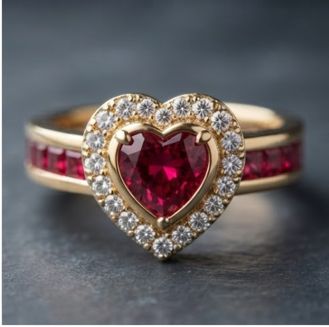 Celestial Ruby Heart Crossover Ring