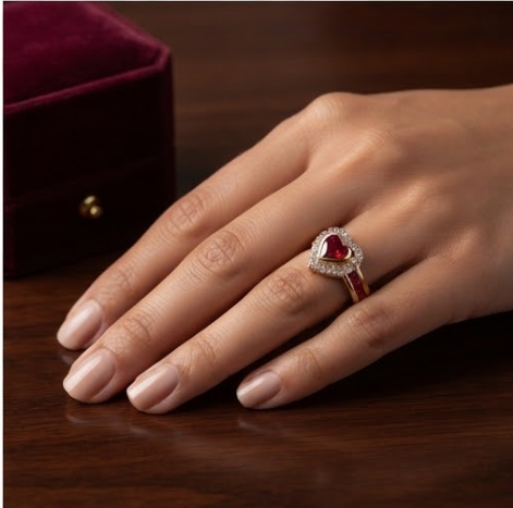 Celestial Ruby Heart Crossover Ring