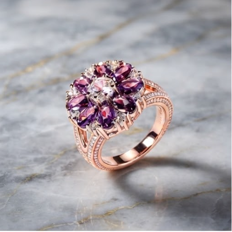 Celestial Amethyst Blossom Statement Ring