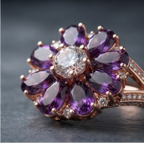 Celestial Amethyst Blossom Statement Ring