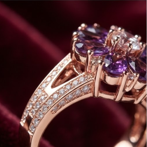 Celestial Amethyst Blossom Statement Ring