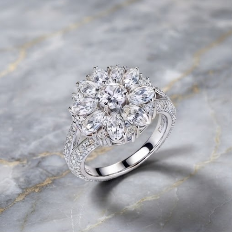 Celestial Diamond Sunburst Cluster Ring