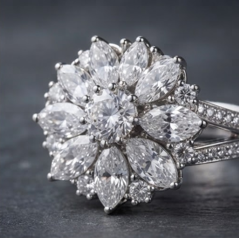 Celestial Diamond Sunburst Cluster Ring