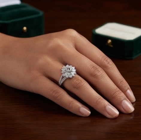 Celestial Diamond Sunburst Cluster Ring
