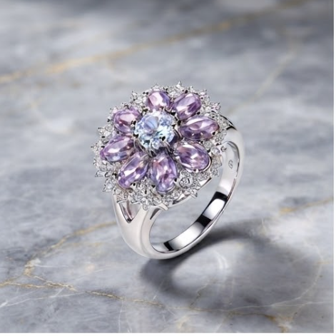 Celestial Lavender Petal Double Halo Ring