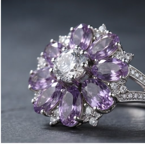 Celestial Lavender Petal Double Halo Ring