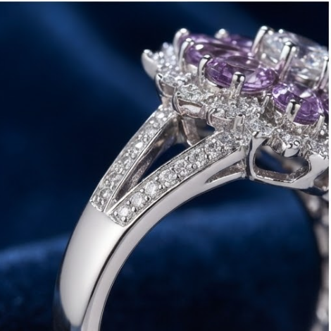 Celestial Lavender Petal Double Halo Ring