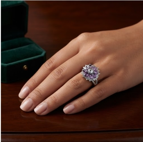 Celestial Lavender Petal Double Halo Ring