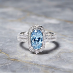 Celestial Aquamarine Vintage Oval Halo Ring