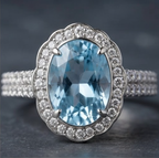 Celestial Aquamarine Vintage Oval Halo Ring