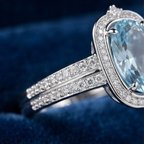 Celestial Aquamarine Vintage Oval Halo Ring