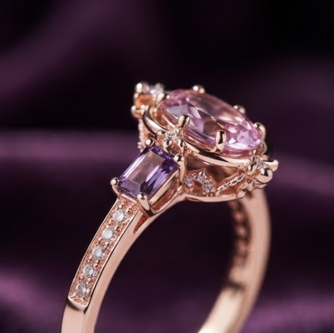 Celestial Rose Amethyst Three-Stone Ring