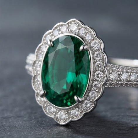 Celestial Emerald Vintage Halo Ring