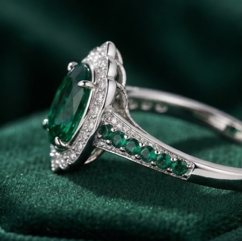 Celestial Emerald Vintage Halo Ring