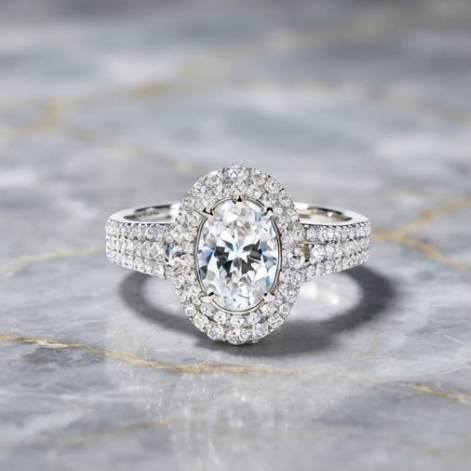 Celestial Grandeur Oval Double Halo Ring