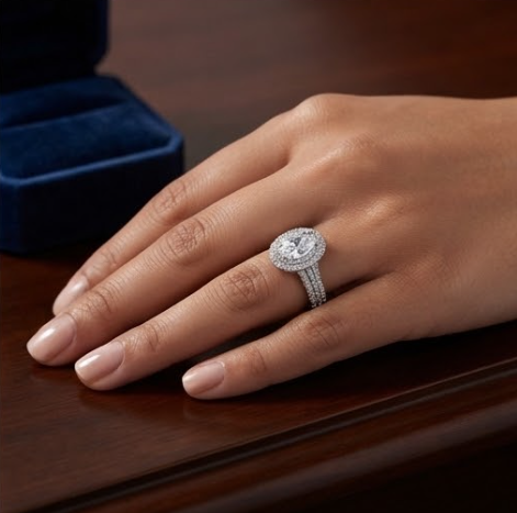 Celestial Grandeur Oval Double Halo Ring