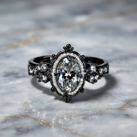 Celestial Gothic Black Diamond Vintage Ring