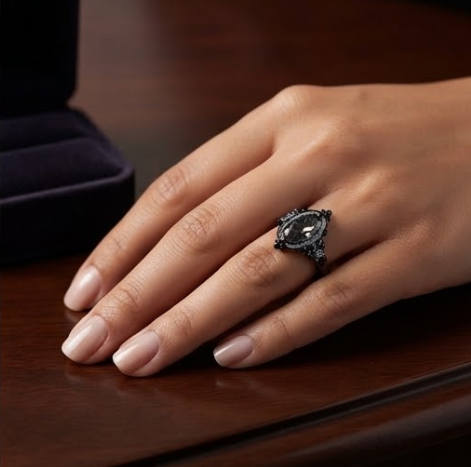 Celestial Gothic Black Diamond Vintage Ring