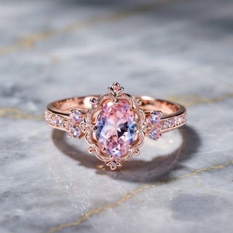 Celestial Blush Pink Vintage Filigree Ring