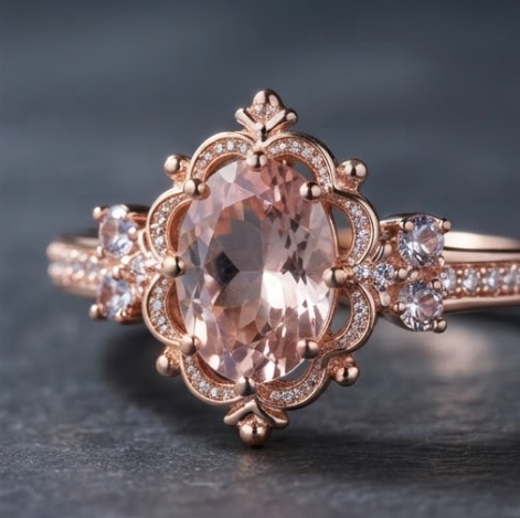 Celestial Blush Pink Vintage Filigree Ring
