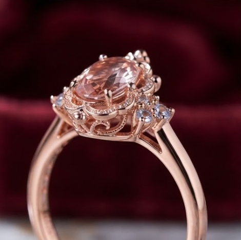 Celestial Blush Pink Vintage Filigree Ring