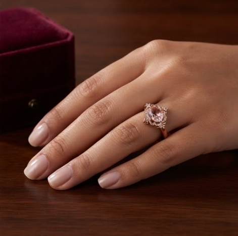 Celestial Blush Pink Vintage Filigree Ring