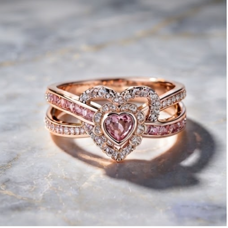 Celestial Rose Heart Crossover Ring